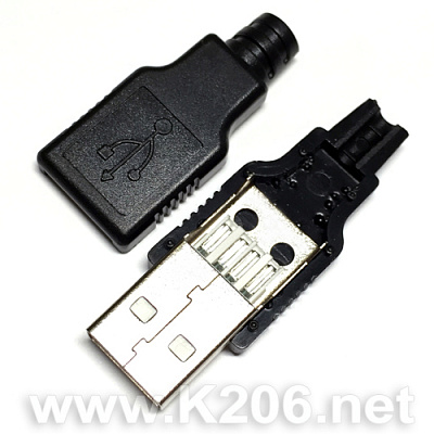 Вилка USB тип A черная