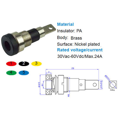 Гнездо "банан" 4mm на панель BLACK (AMASS)