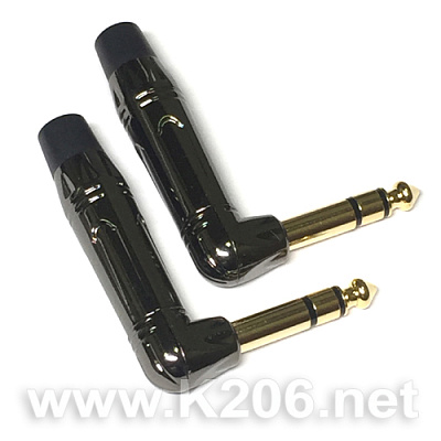 Штекер кутовий JC-347-B стерео 6,35mm/Black ring