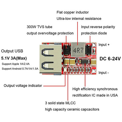 DC-DC модуль зарядки 6-24V / USB 5V 3A