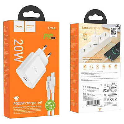 Зарядний пристрій 1*USB Type-C HOCO C94A WHITE