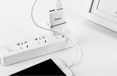 Зарядное устройство 2*USB HOCO C12 WHITE