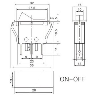 Переключатель KCD3-101V YELLOW 15A-20A