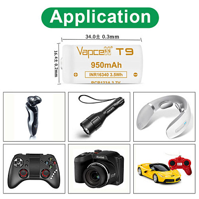 Аккумулятор Vapcell T9 16340/CR123 950mAh
