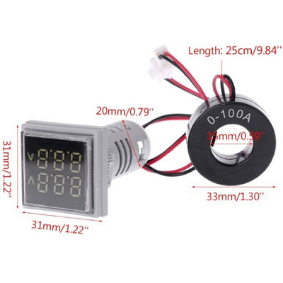 Вольтметр/амперметр 500V/100A-RED