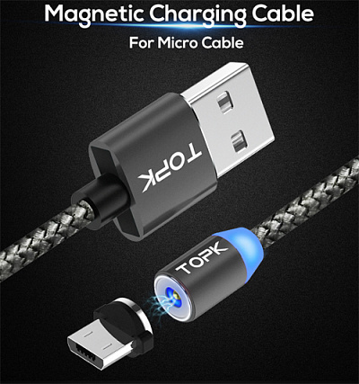 USB кабель магнітний TOPK-MICRO/GREY