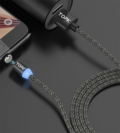 USB кабель магнітний TOPK-IPHONE/BLACK