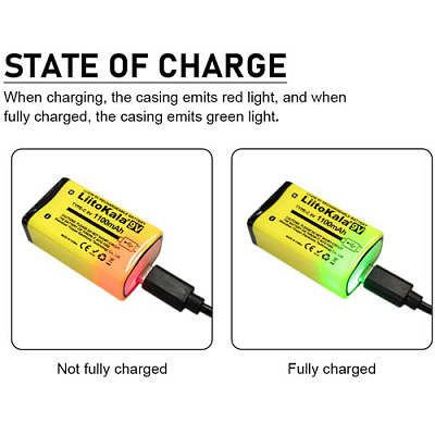 Акумулятор 1100mAh КРОНА 9V USB Type-C