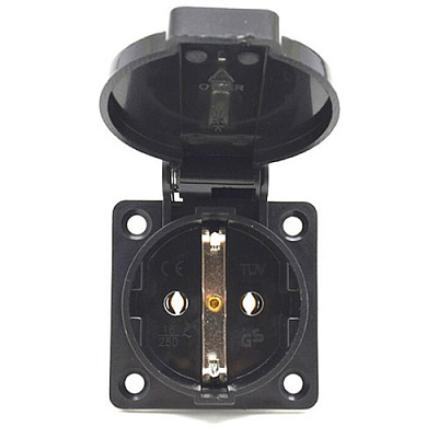 Розетка E-013 Black з кришкою IP44