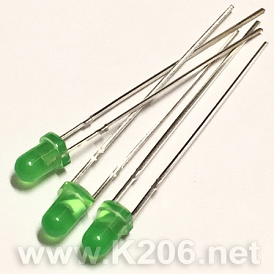 Світлодіод 3mm зелений дифузний