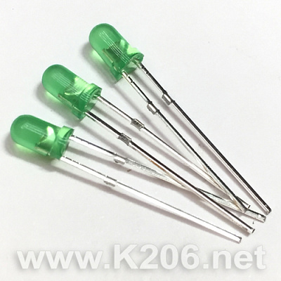 Светодиод 3mm зеленый диффузный
