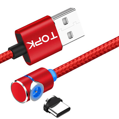 USB кабель магнитный угловой TOPK-TYPE-C RED