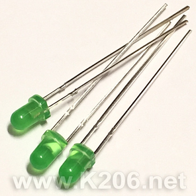 Светодиод 3mm зеленый диффузный