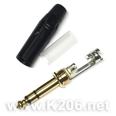 Штекер JC-345-BLK стерео 6,35mm/Black ring