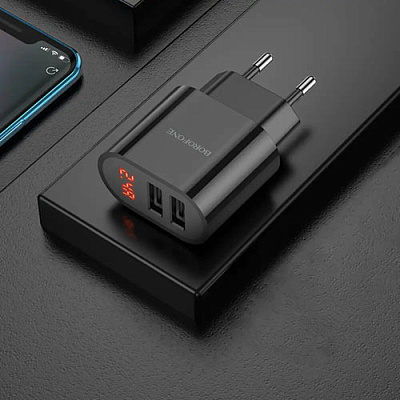 Зарядний пристрій 2*USB BOROFONE BA63A BLACK