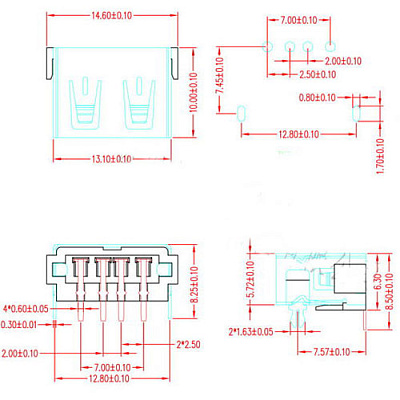 Гніздо USB-AF 10mm H=6.3mm USB-33
