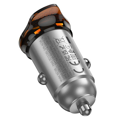АЗП 12-24V Hoco NZ16B 2xUSB 45W Grey