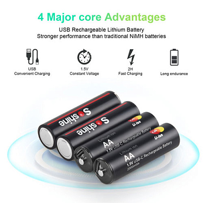Аккумулятор AA Li-Ion Soshine 1.5V 2000mWh Protected USB Type-C