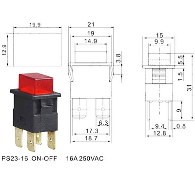 Кнопка PS23-16 RED