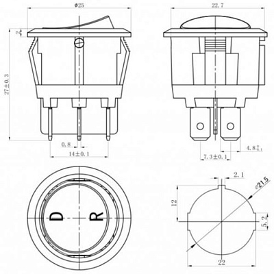 Переключатель KCD1-5-202 BLACK 6pin